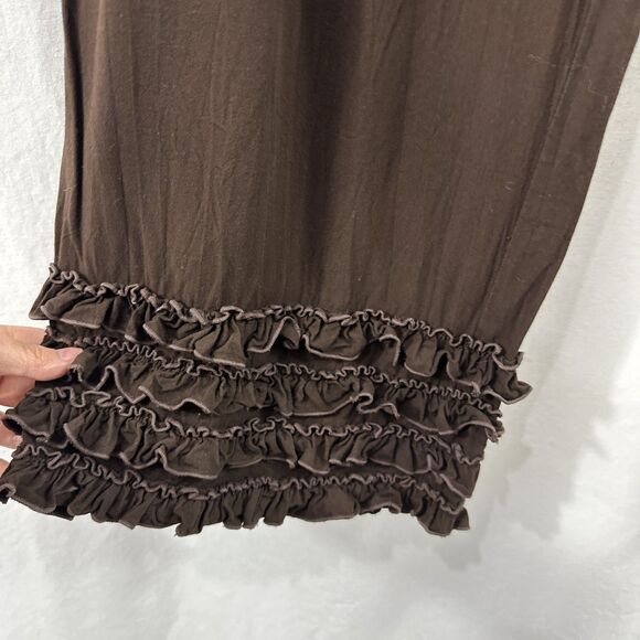 Baik Baik Brown Wide Leg Fold Over Ruffle Hem Pull On Pants Womens S/M Boho - Picture 6 of 11
